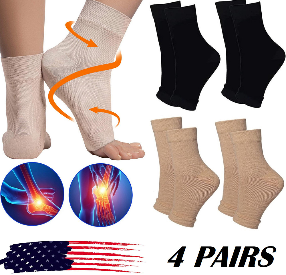 4 Pairs Ankle Brace Compression Sleeve Support Socks Foot Fasciitis Pain Relief