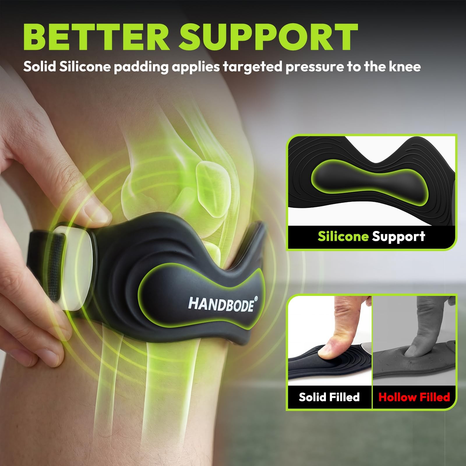HANDBODE Patellar Tendon Support Strap, Silicone Knee Brace for men women, Adjus