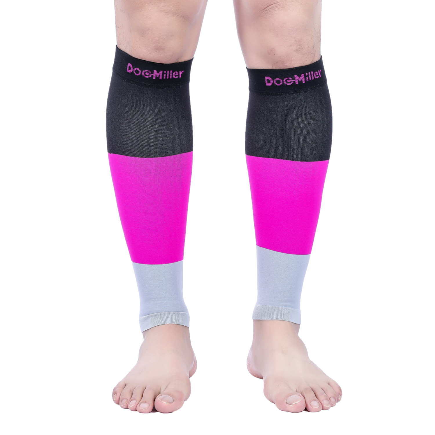 Doc Miller Calf Compression Sleeve 1Pair 20-30mmHg Varicose Veins BLACK/PINK/GRY