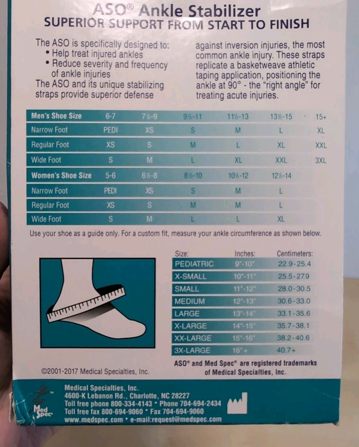 Med Spec ASO Ankle Stabilizer Orthosis Black Size Large Brace