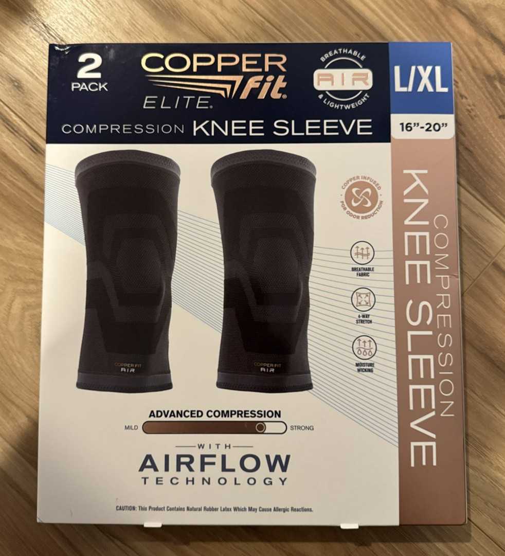 Copper Fit Elite Knee Compression Sleeve Knee Brace 2-Pack, Black Large /X-Large