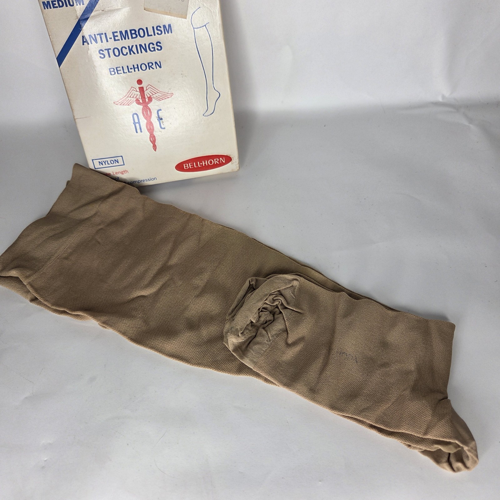 Vintage Bell-Horn Sz Medium Beige Anti-Embolism Knee Length Closed Toe Stockings