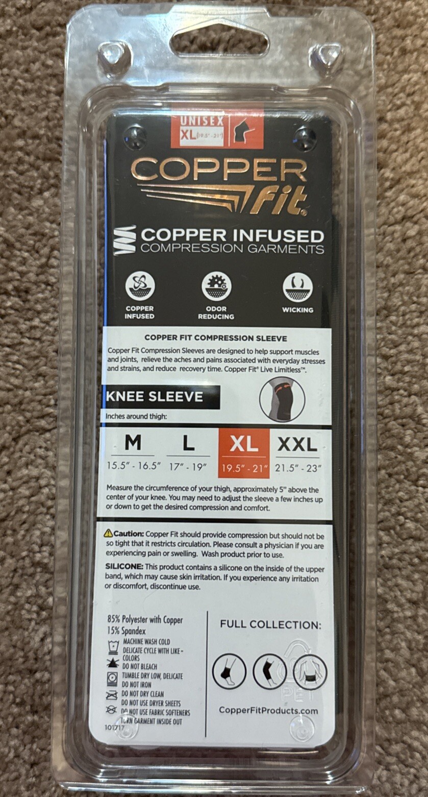 Copper Fit Original-Freedom-Compression Infused Knee Sleeve XL 16”-18” NWT