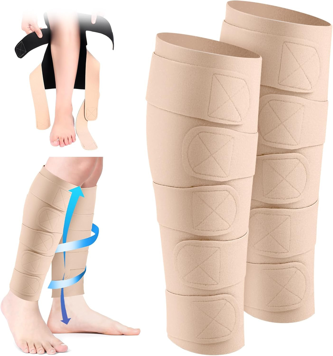 2 Pcs Lymphedema Compression Leg Wraps Adjustable Lower Leg Cover up Medical …