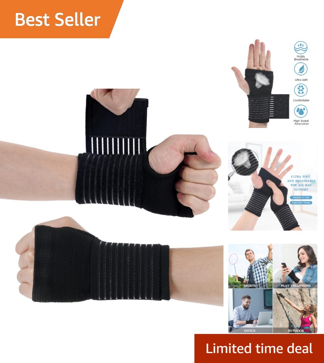 Wrist Brace, 2 Pack Elastic Wrist Support with Strap, Wrist Compression Wrap …