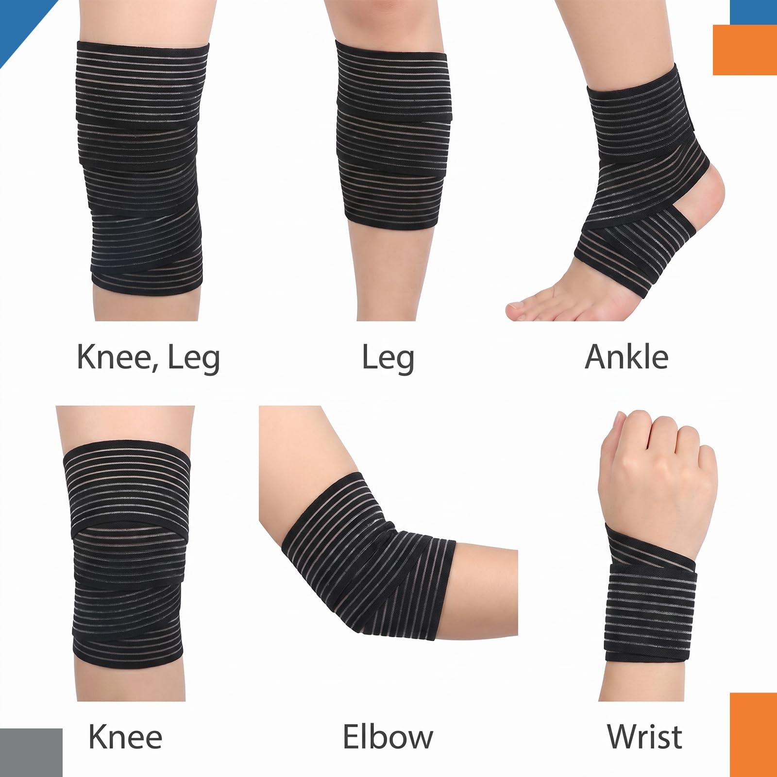 Macuezu 2 PCS Extra Long Elastic Knee Wrap Compression Bandage Brace Support…