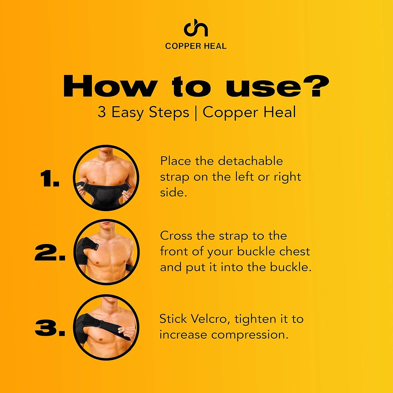 COPPER HEAL – Shoulder Adjustable Clamp Compression Sleeve for Men Black