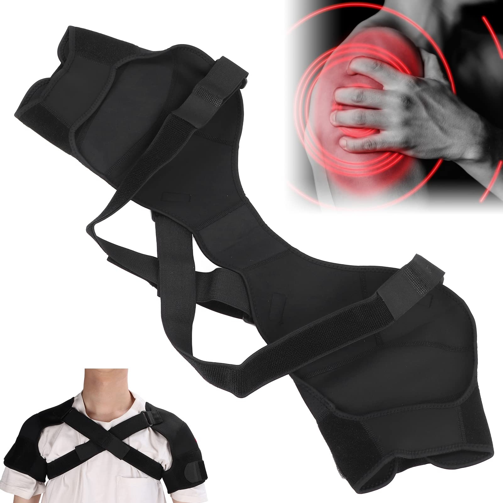 Double Shoulder Brace Torn Rotator Cuff Adjustable Support Sleeve Pain Relief