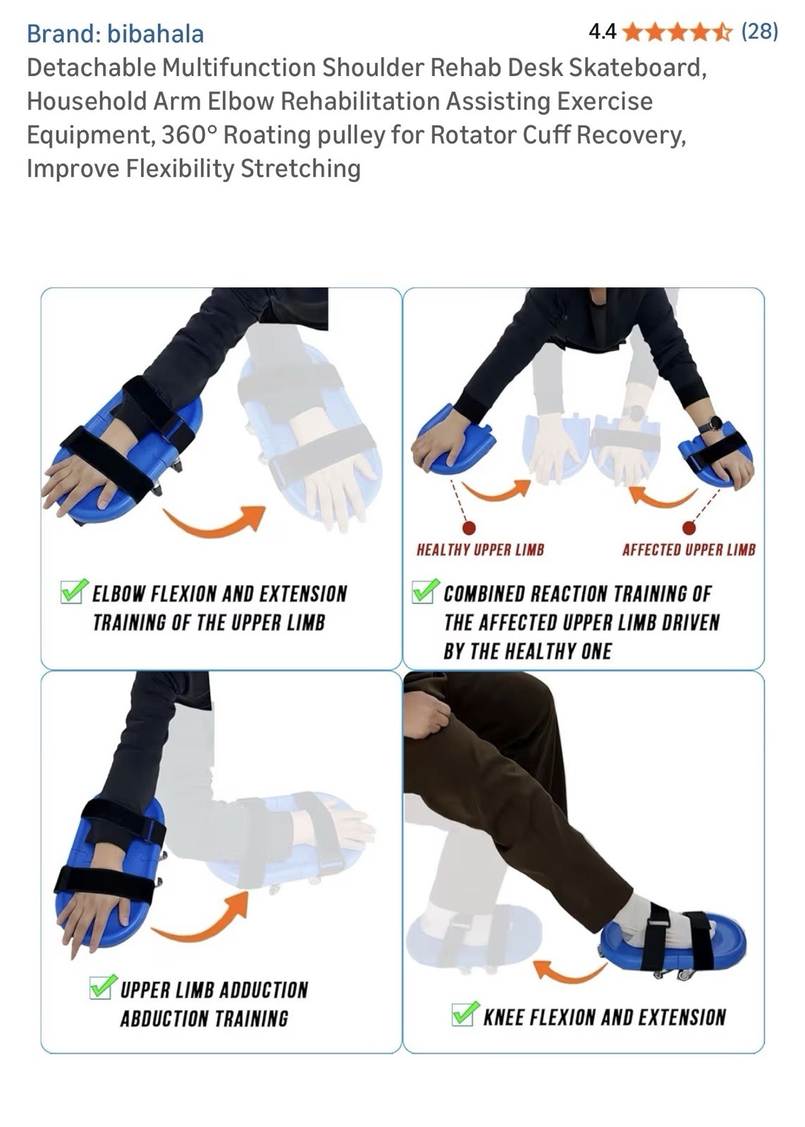 bibahala Detachable Shoulder Rehab Skateboard, 6 Pulleys, Blue, 14.1×7.9 in