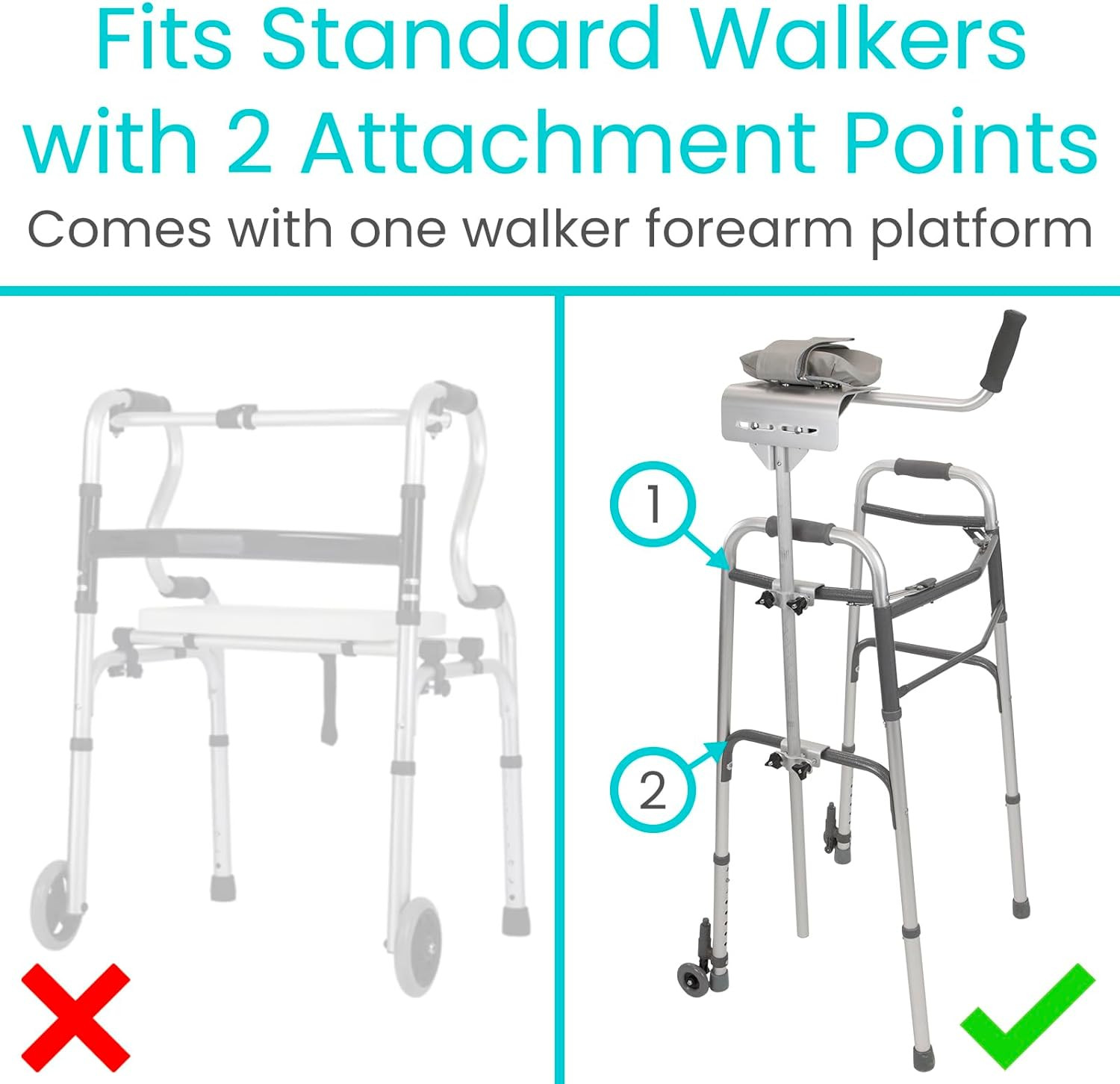 Walker Platform Attachment with Adjustable Padded Cuff, No Tools Needed, Attache