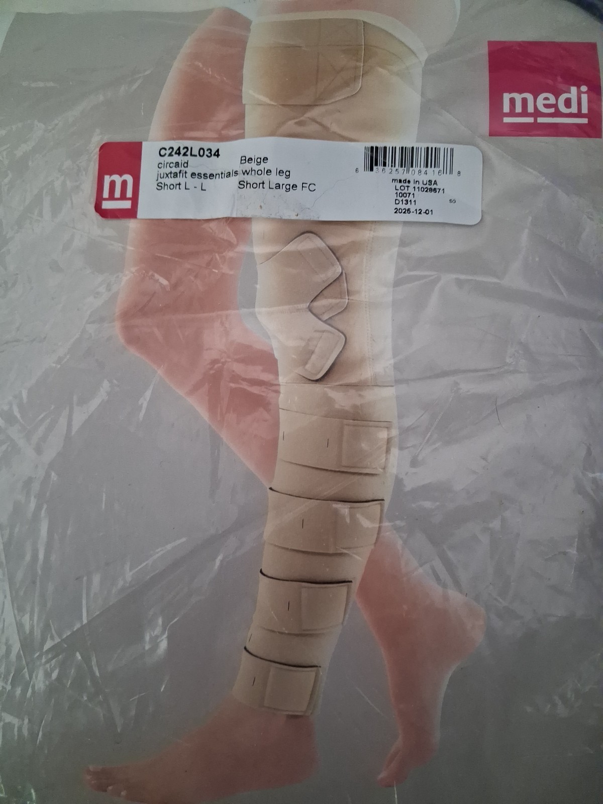 Medi Circaid Juxtafit Essentials Whole Leg Short Large Left Beige C242L034 NEW