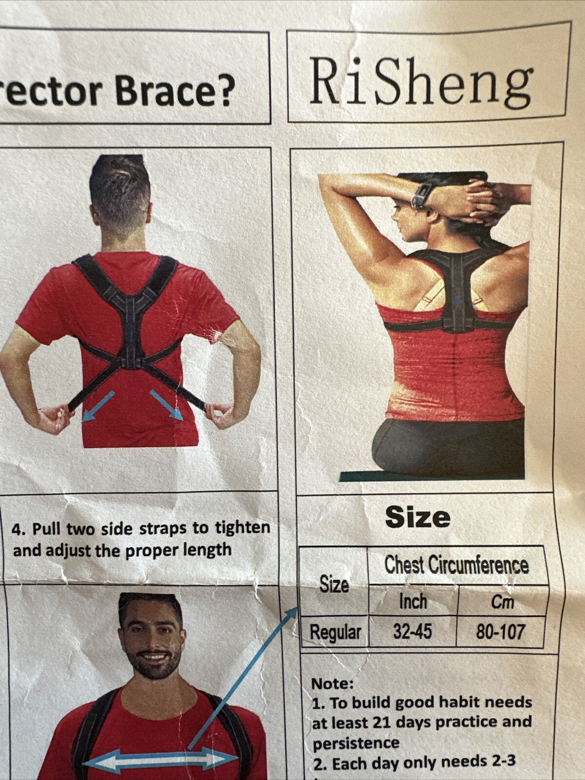 Posture Corrector Upper Back Chest Brace Adjustable Shoulder Support 32-45”