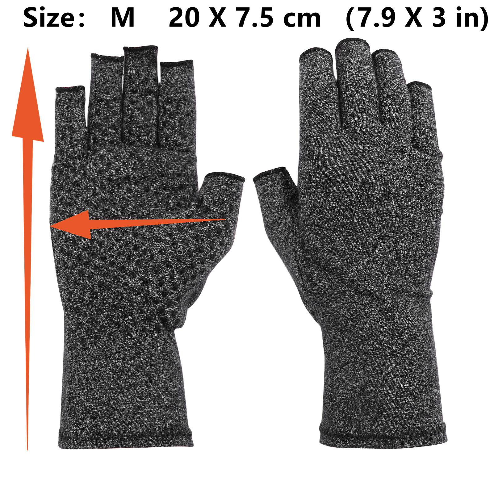 Hemp ash Palm Arthritis Compression Pain Relief Half-Finger Thicken Gloves Black