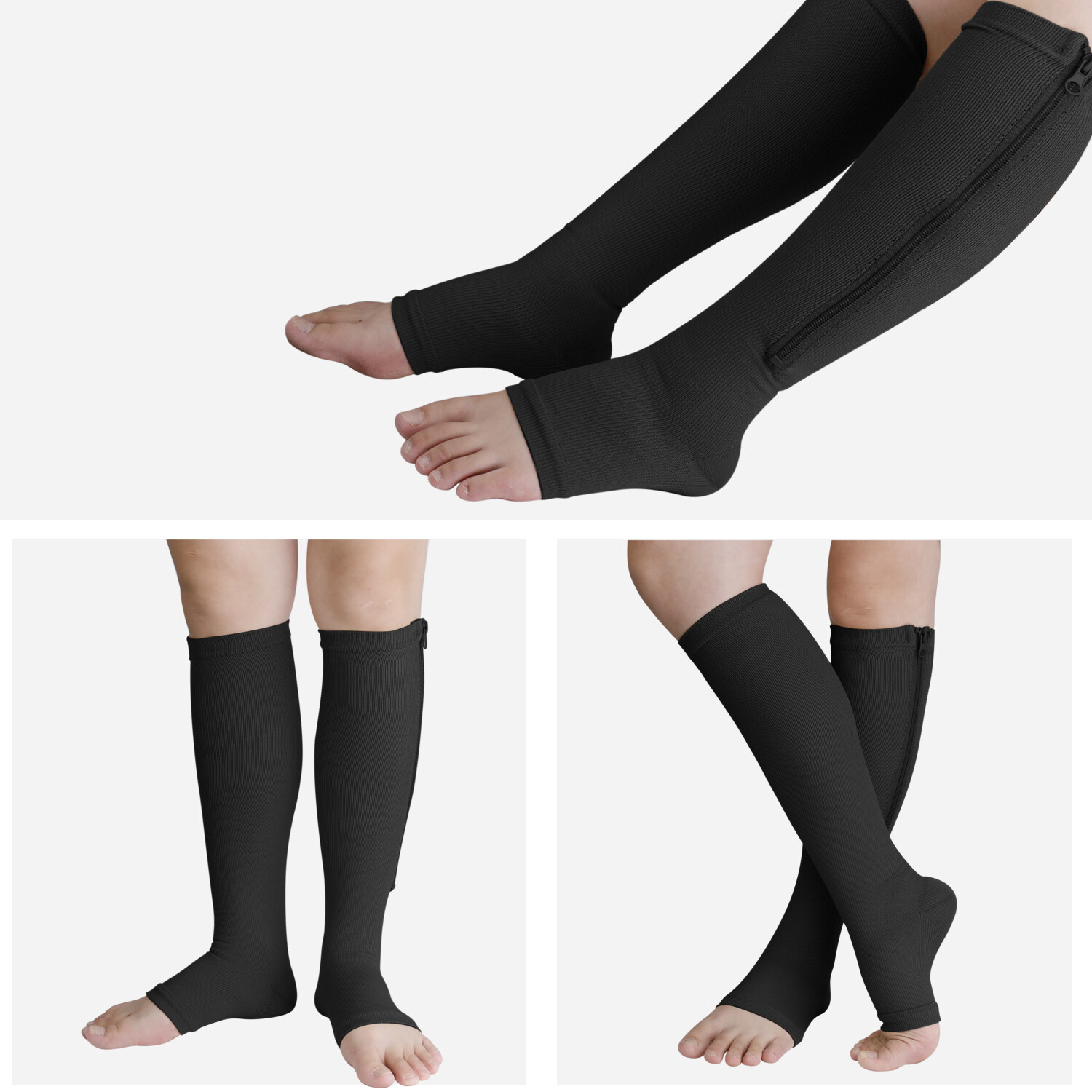 1-5 Pair Zippered Open Toe Compression Socks 20-30mmHg Calf Leg Support Stocking