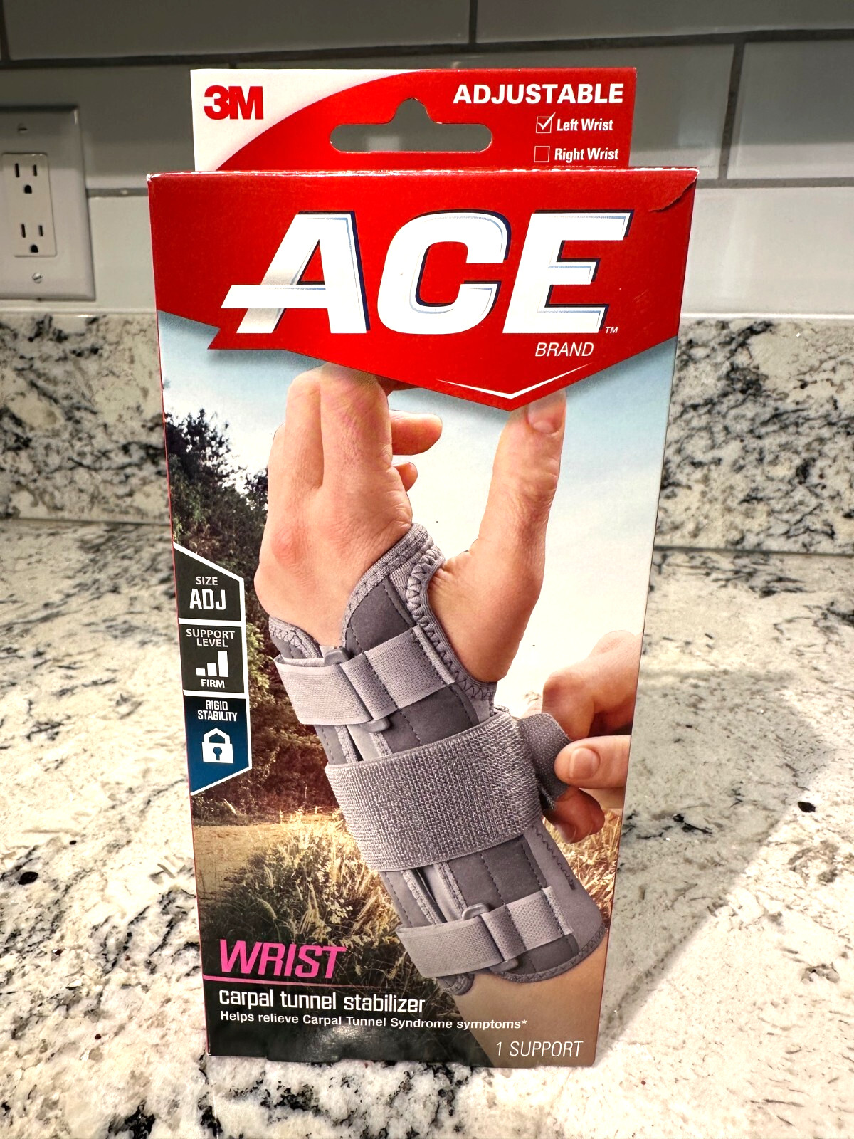 ACE 3M Carpal Tunnel Wrist Stabilizer One Size Left Wrist Adjustable Wrap NEW