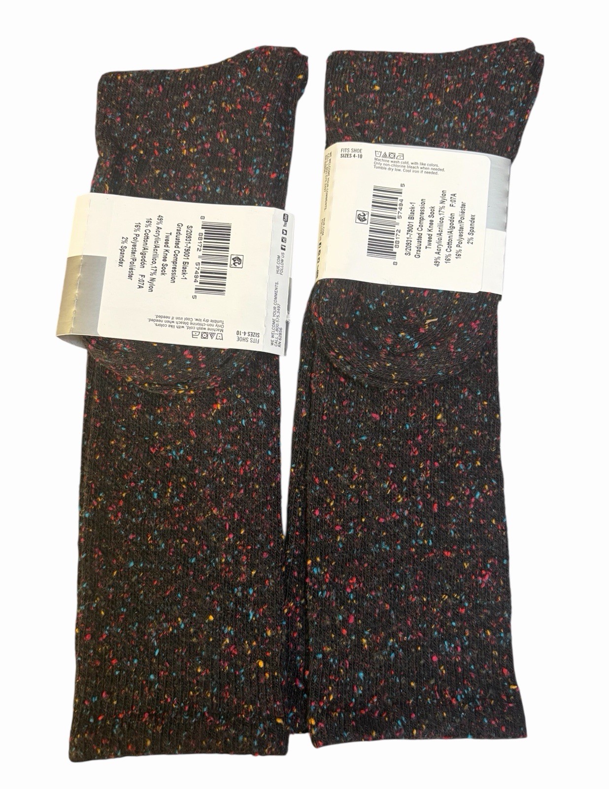 2 Hue Graduated Compression Knee High Womens Socks 8-15 mmHg 4-10 New Tweed