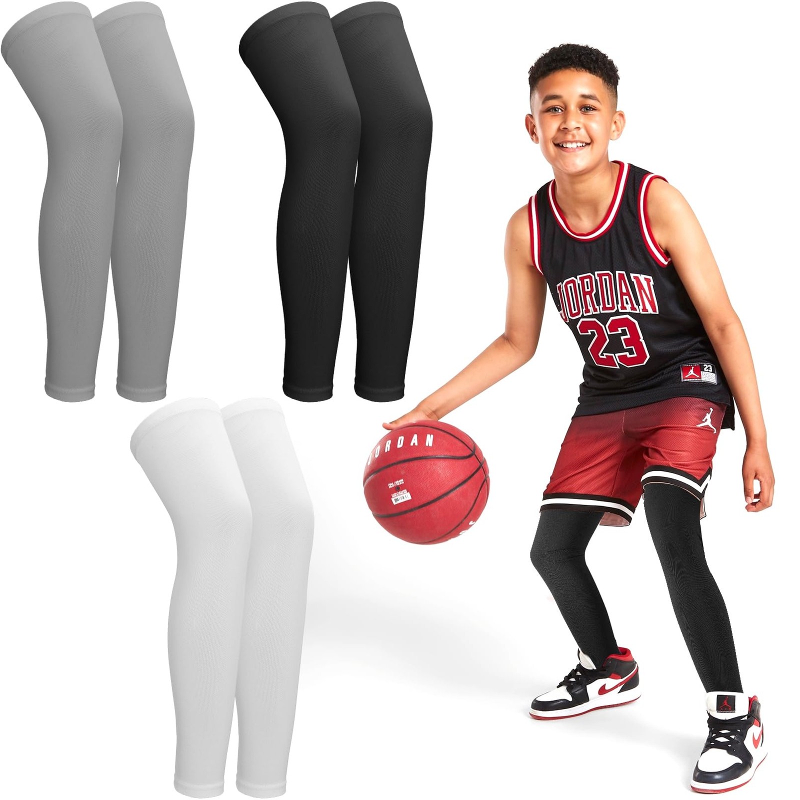 3 Pairs Leg Sleeves,Long Compression Leg Sleeves,Full Length Leg Sleeves UV P…