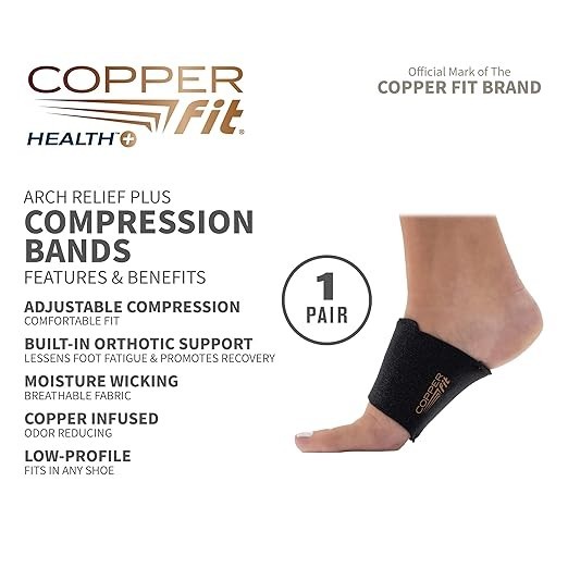 Copper Fit Health Unisex Arch Relief Plus with Built-In Orthotic Support – Black
