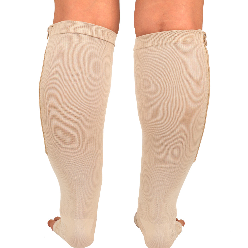 Zipper Open Toe Compression Socks 20-30mmHg Calf Leg Ankle Support Stocking GYM