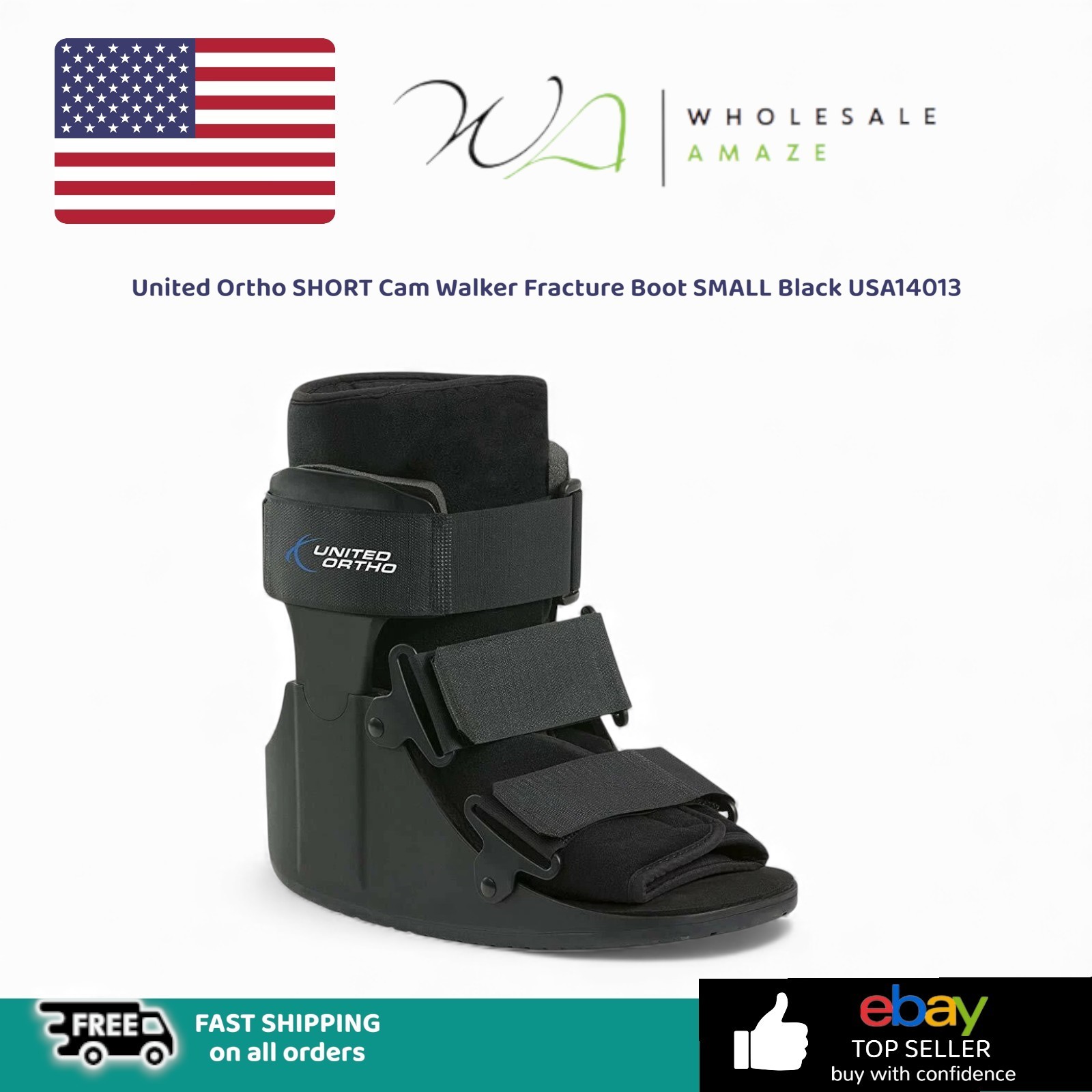 United Ortho USA14013 Short Cam Walker Fracture Boot, Small, Black