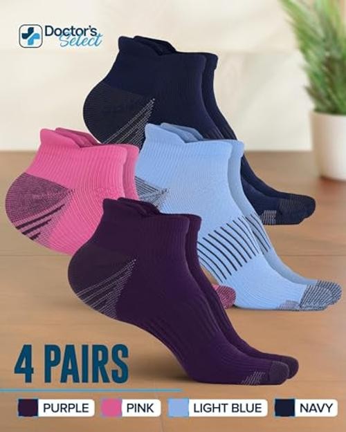 Copper Ankle Compression Socks for Large Navy/Light Blue/Purple/Pink – 4 Pairs
