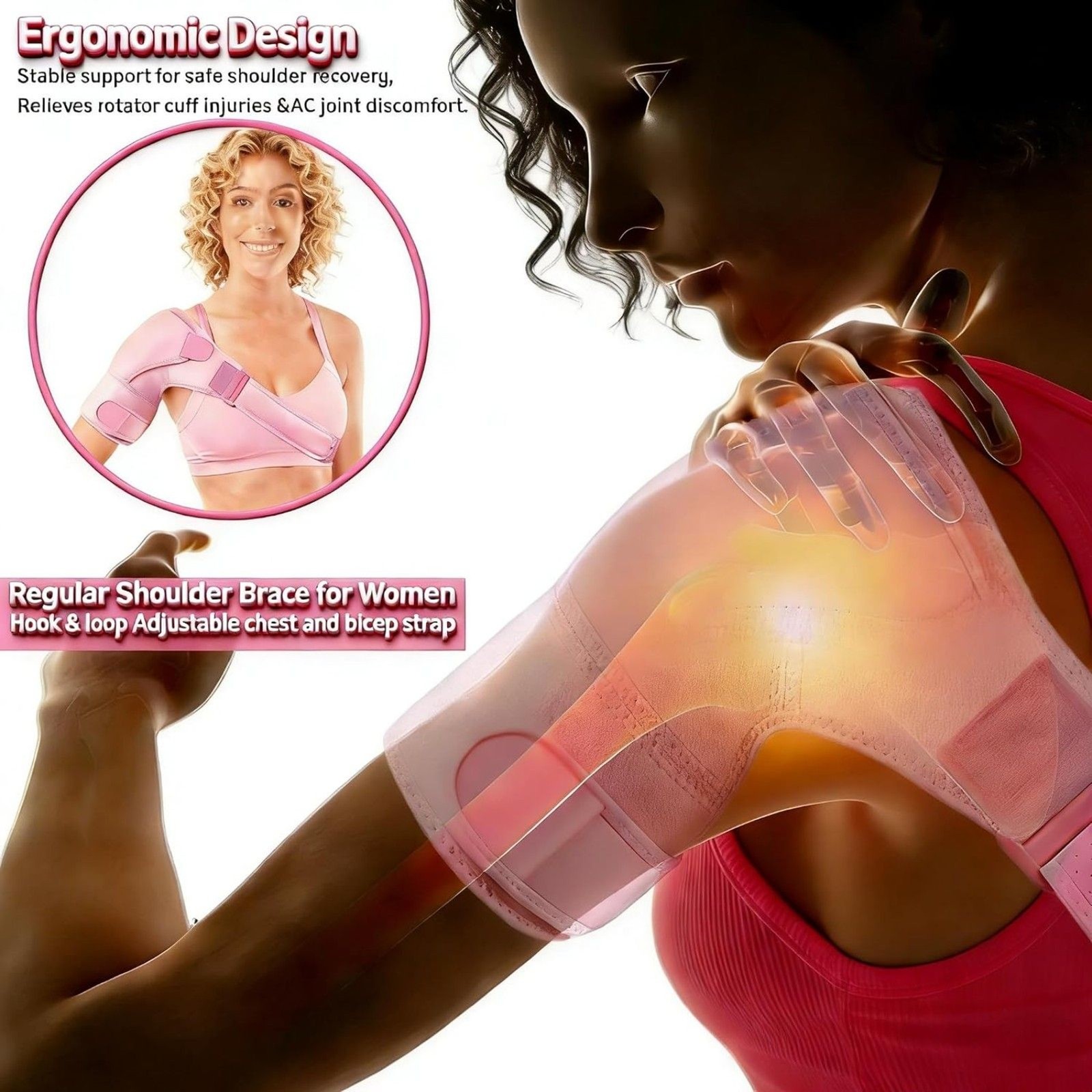 Pink Adjustable Shoulder Brace Wrap One Size for Women & Men