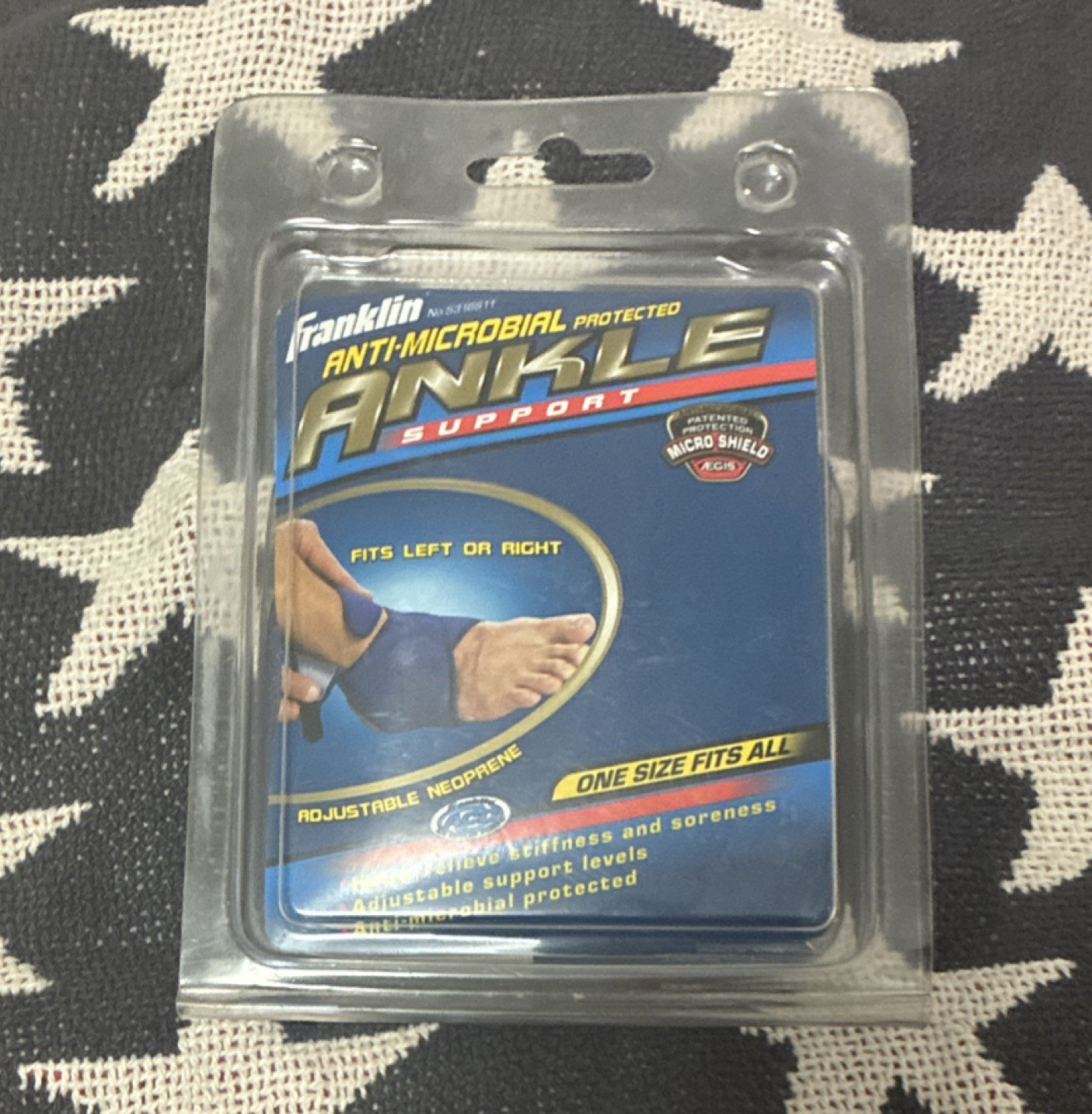 Franklin Antimicrobial Adjustable Ankle Support Brace Compression Blue One Size