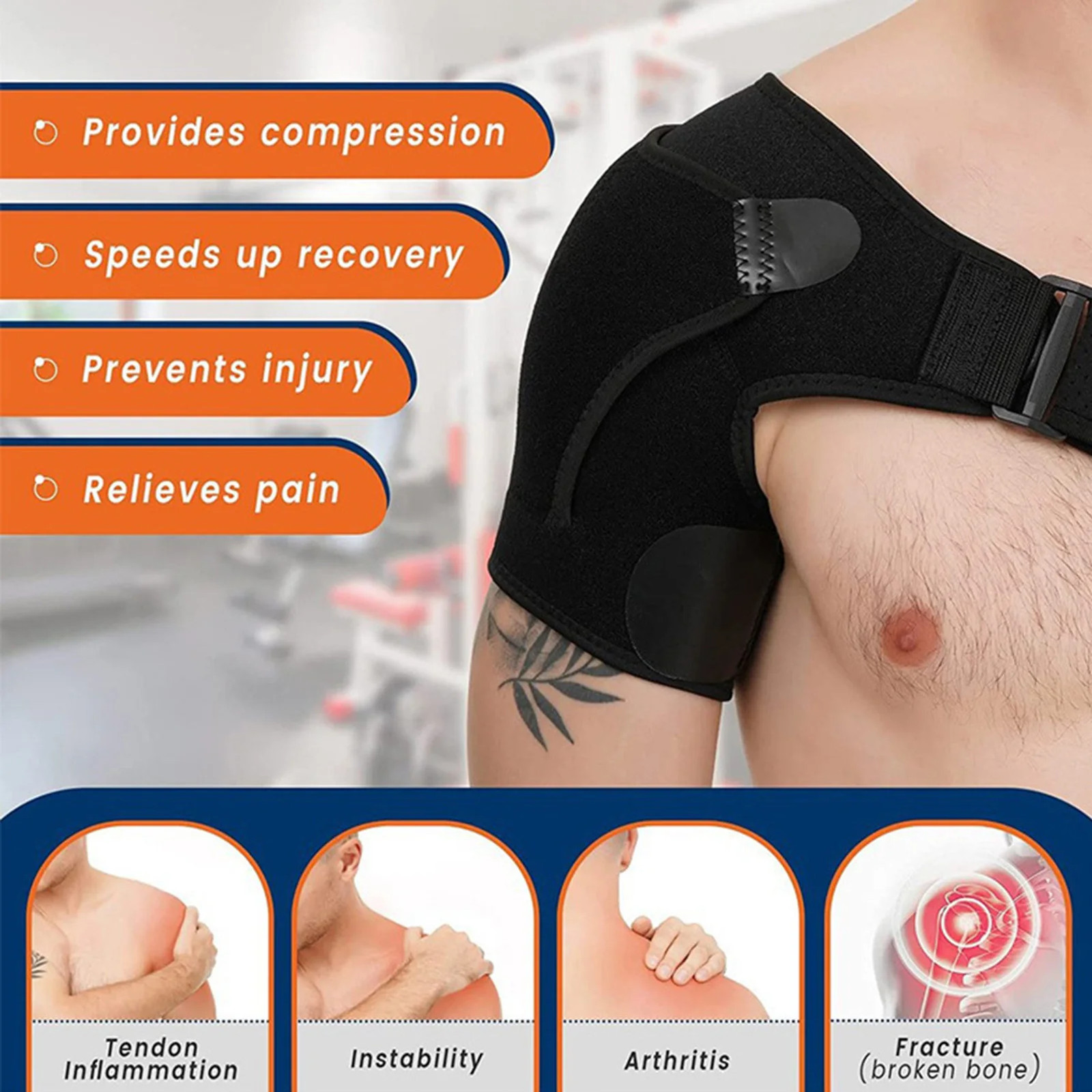 Support Brace for Torn Rotator Adjustable Shoulder Belt Wrap Compression Sleeves