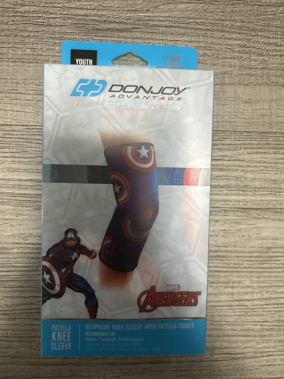 DonJoy Marvel Avengers Captain America Youth Neoprene Knee Sleeve Patella Donut