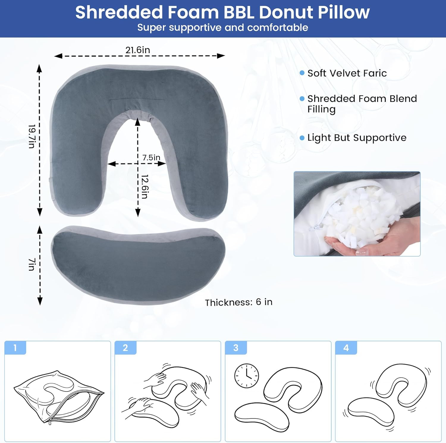 Adjustable BBL Pillow after Surgery with Lumbar Support, Brazilian Butt Lift Pil