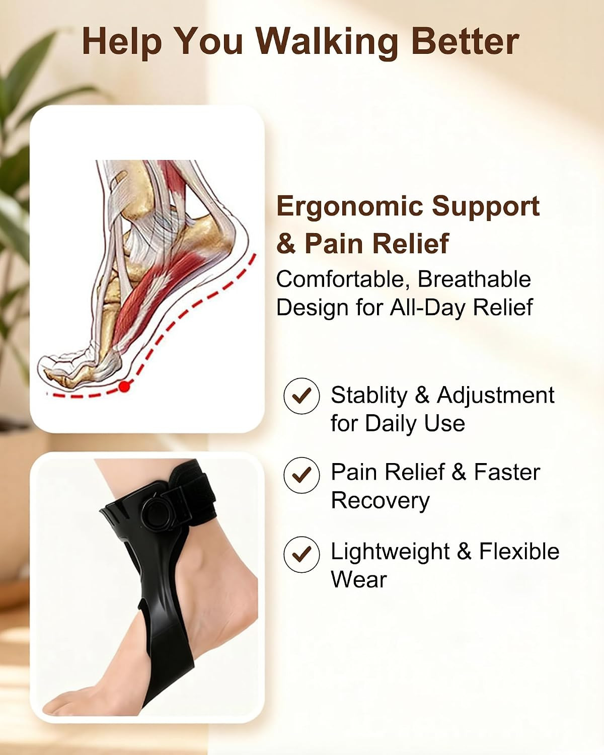 AFO Drop Foot Brace for Stroke Hemiplegia Varus Foot Improve Walking Gait, Effec