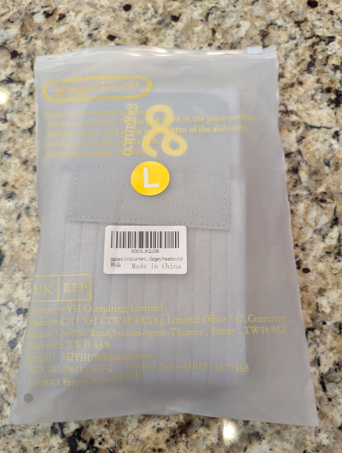Gagaiuco Umbilical Hernia Belt Pad Abdominal Binder Post Surgery Grey size L