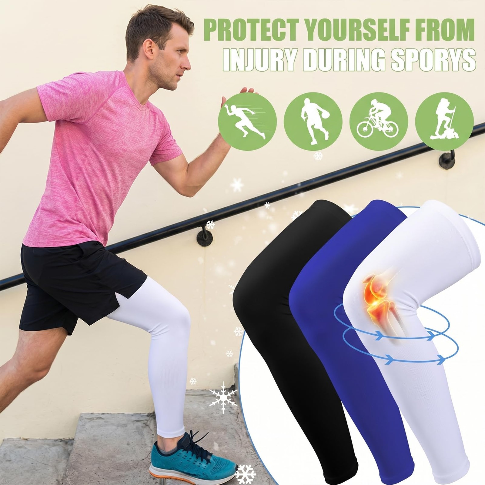 3 Pairs Compression Leg Sleeves, Full Length Leg Sleeves with Anti Slip Silic…