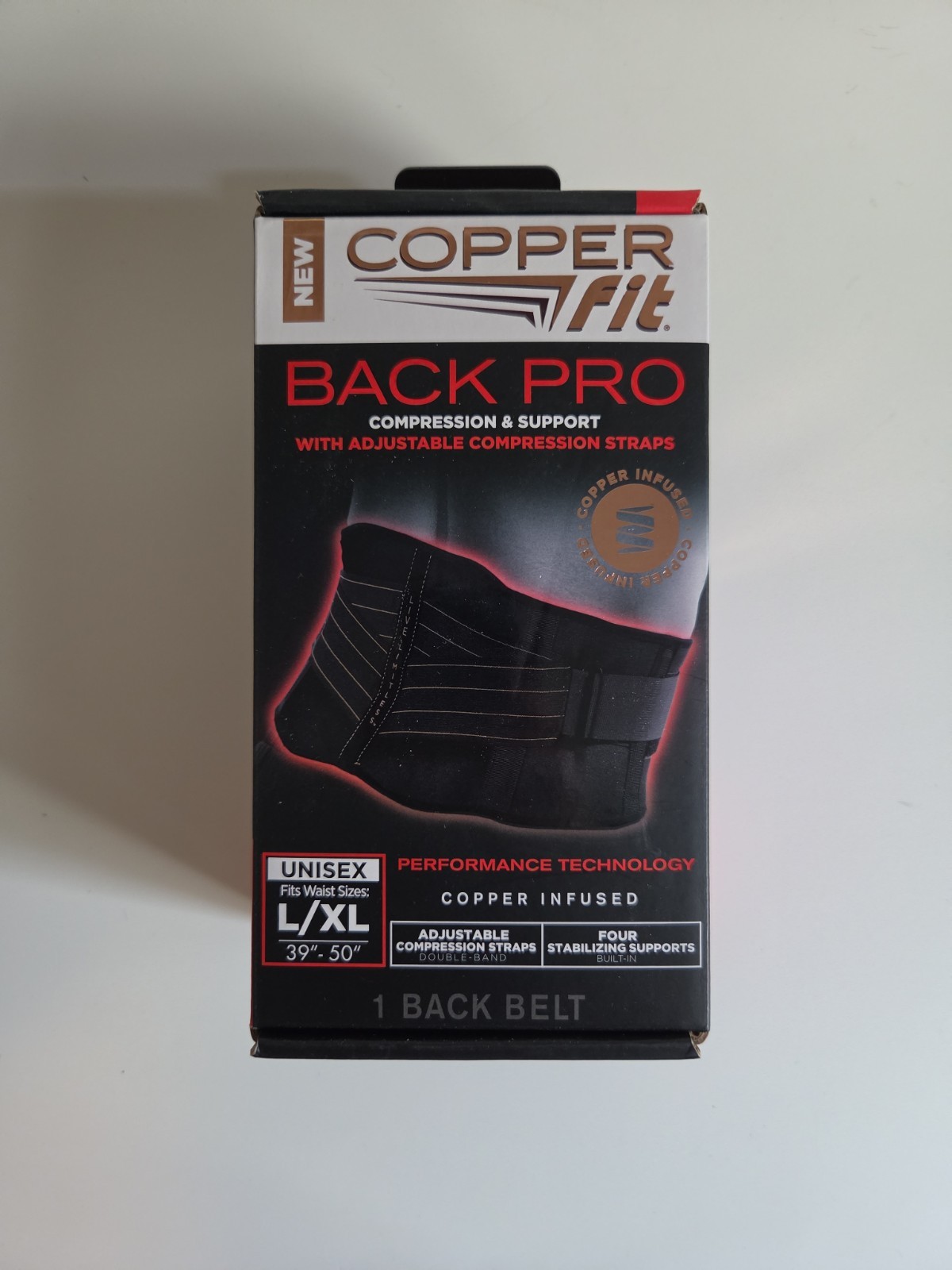 Copper Fit Black Back Pro Compression & Support Adjustable Straps L / XL NEW