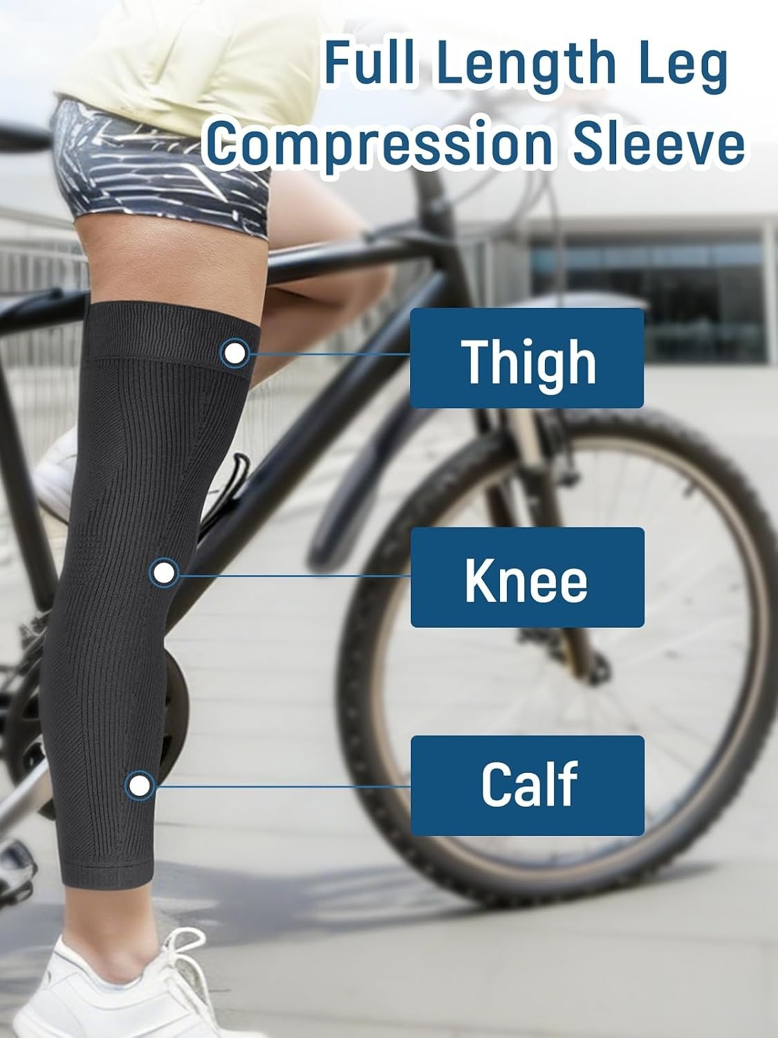 Leg Compression Sleeve Full Length Knee Sleeve Covers Thigh, Knee and Calf LARGE