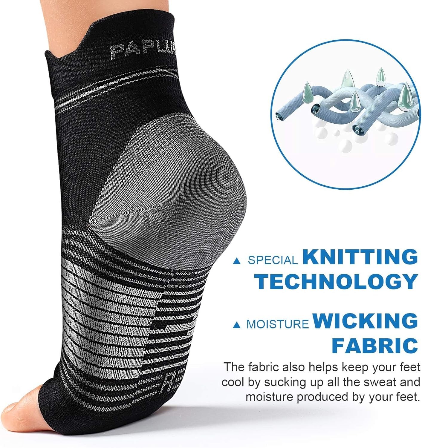 6 Pairs XL Black Plantar Fasciitis Sock Compression Foot Sleeves with Arch