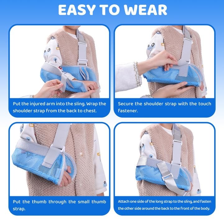 Kids Blue Arm Sling Shoulder Immobilizer Brace Fits Left Right Arm Size S