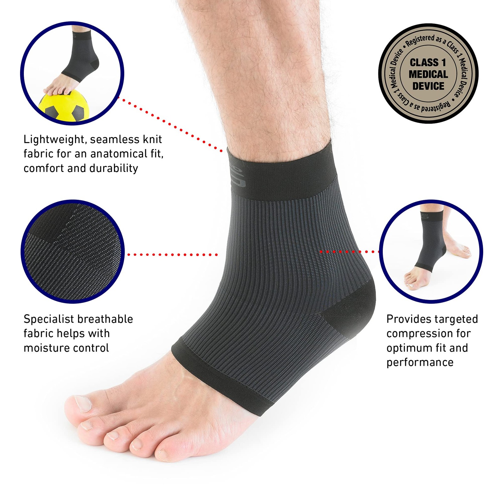 Large Black Airflow Ankle Compression Sleeve Brace Tendonitis Joint Pain