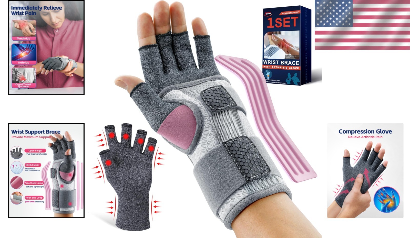 Women’s Arthritis Glove & Carpal Tunnel Wrist Brace Set
