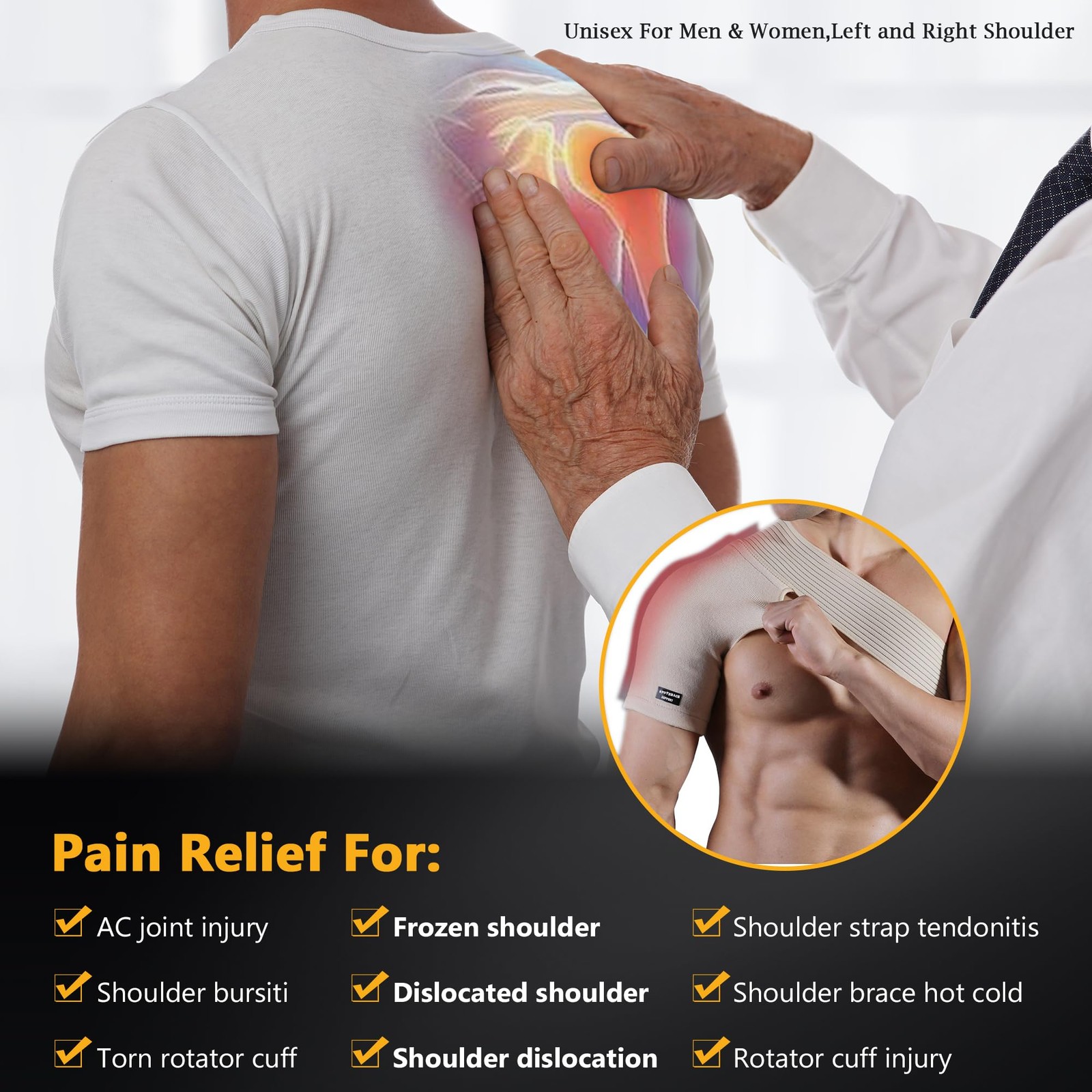 SPOBTRACE Shoulder Brace For Torn Rotator Cuff For Men Women, Adjustable Shou…