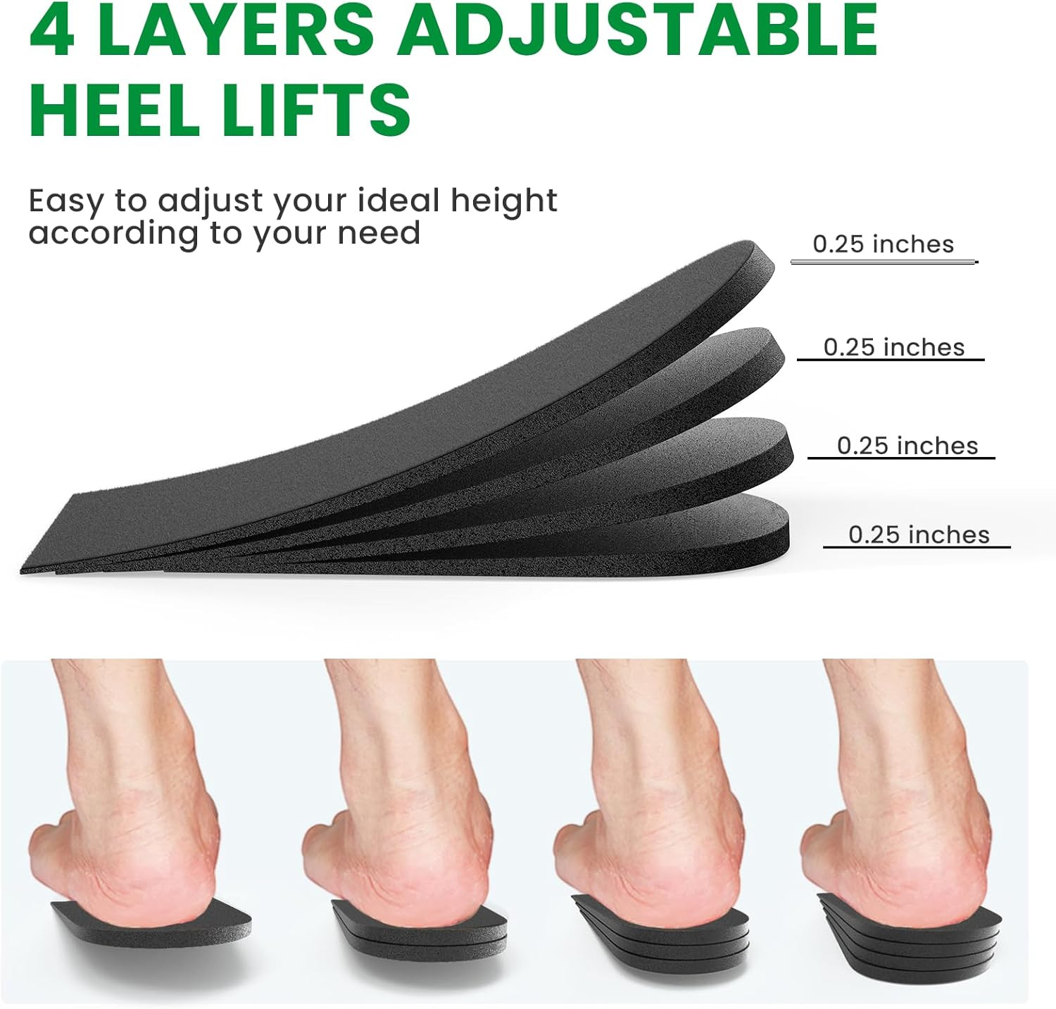 Adjustable Heel Lift Inserts- Orthopedic Shoe Lifts,Black,1 Pair,M | Shoe Lift