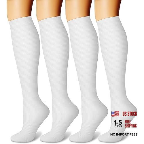 Women’s Small-Medium Compression Socks – 4 Pairs – White/White/White/White
