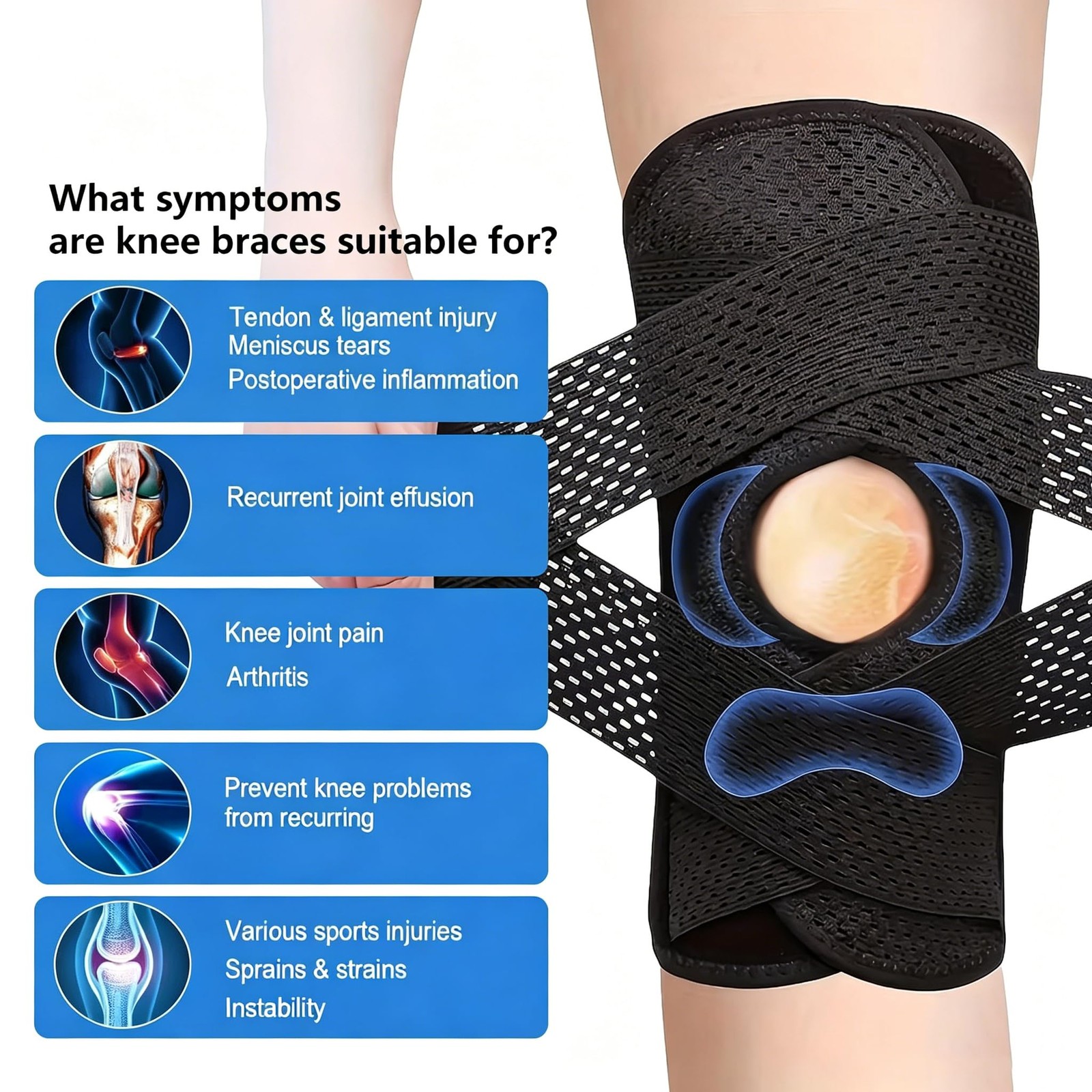 Knee Brace with Side Stabilizers & Patella Pad, Adjustable Compression Knee S…