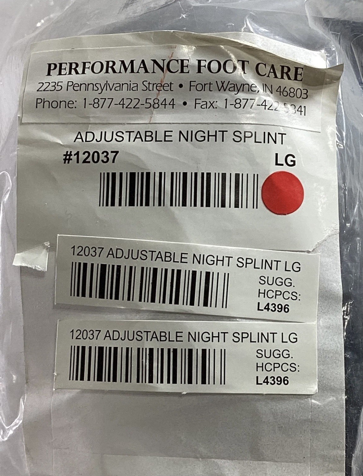 Performance Foot Care Adjustable Night Splint Large