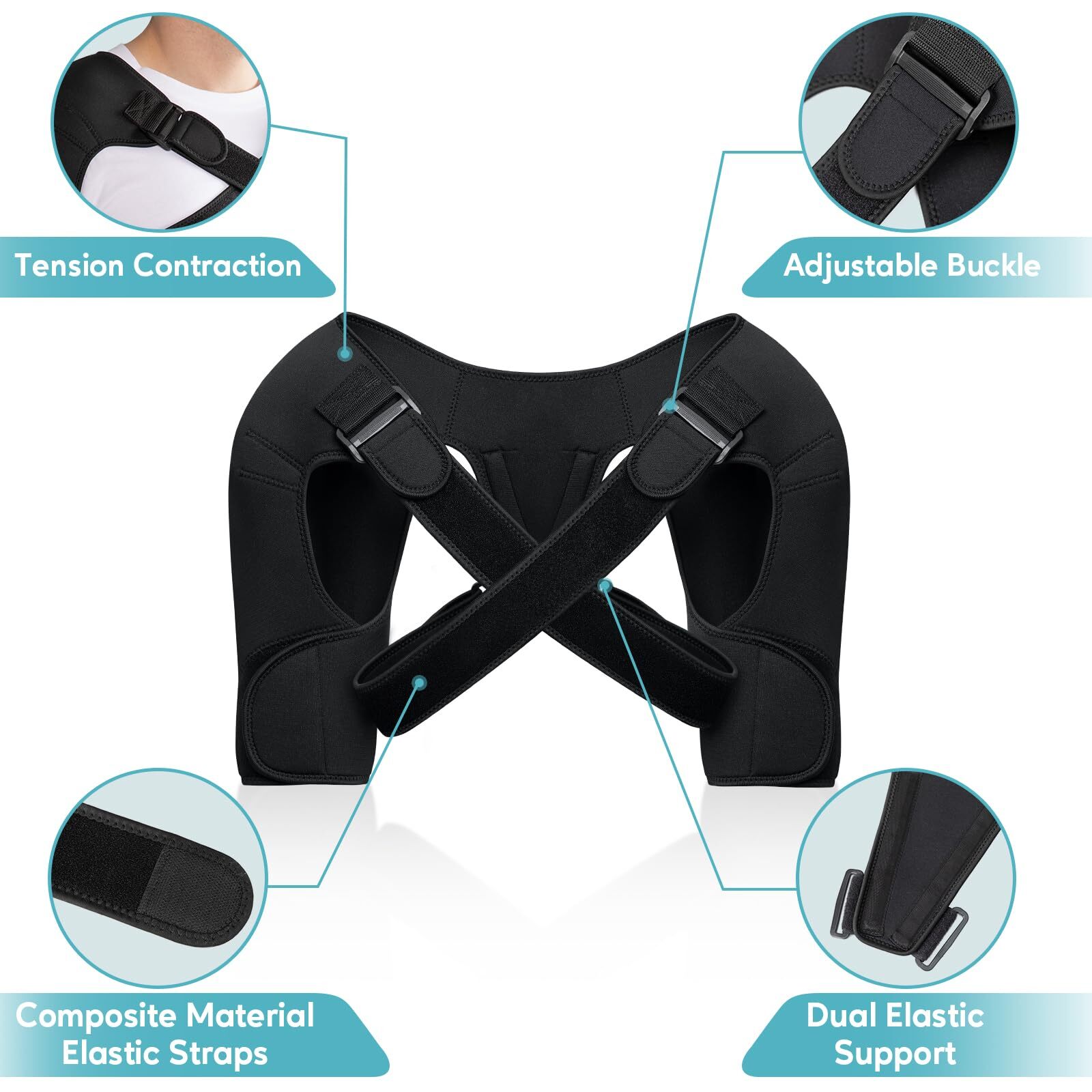 Double Shoulder Brace Torn Rotator Cuff Adjustable Support Sleeve Pain Relief
