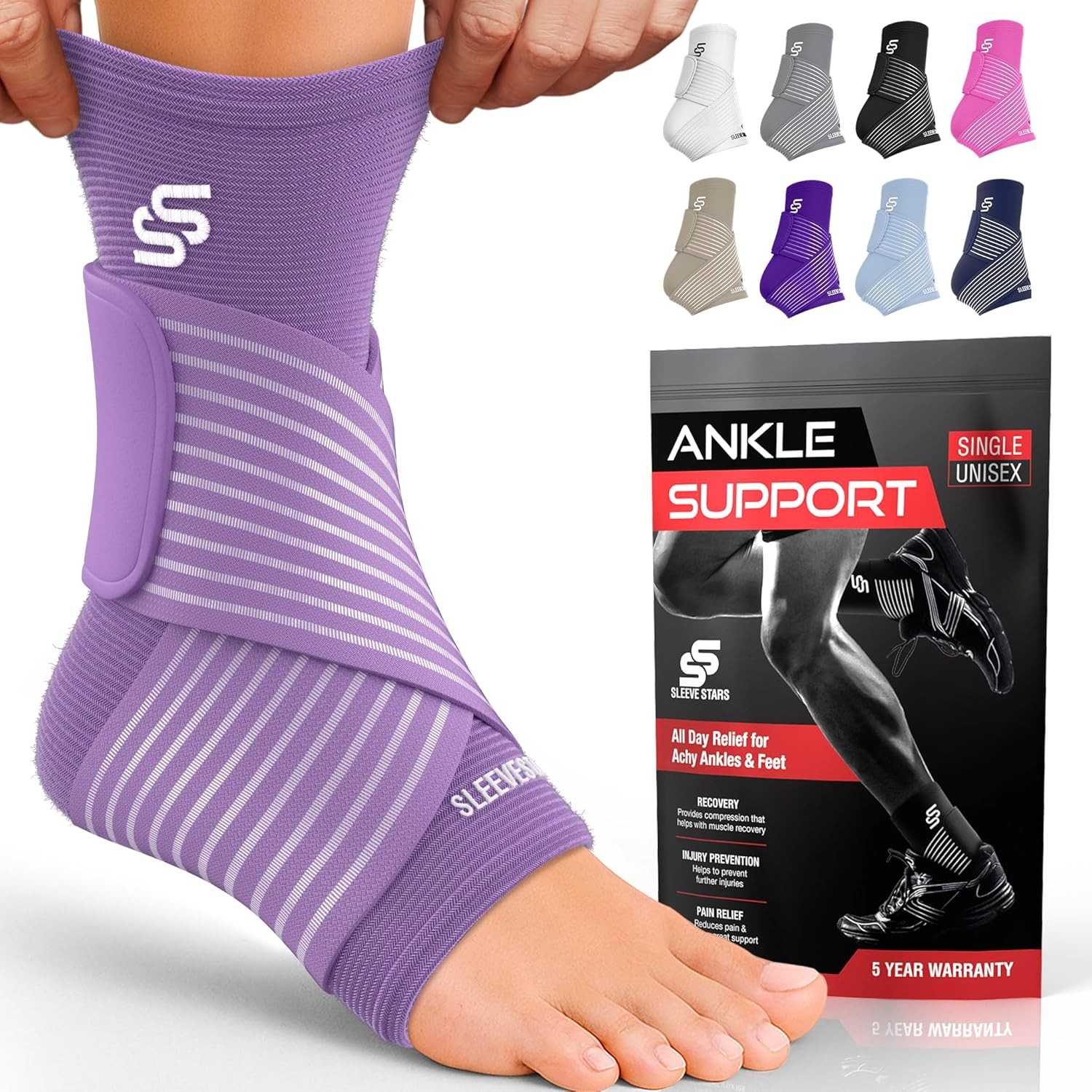 Sleeve Stars Ankle Brace for Women & Men, Wrap Medium, Light Purple