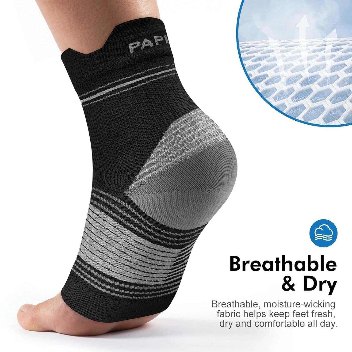 6 Pairs XL Black Plantar Fasciitis Sock Compression Foot Sleeves with Arch