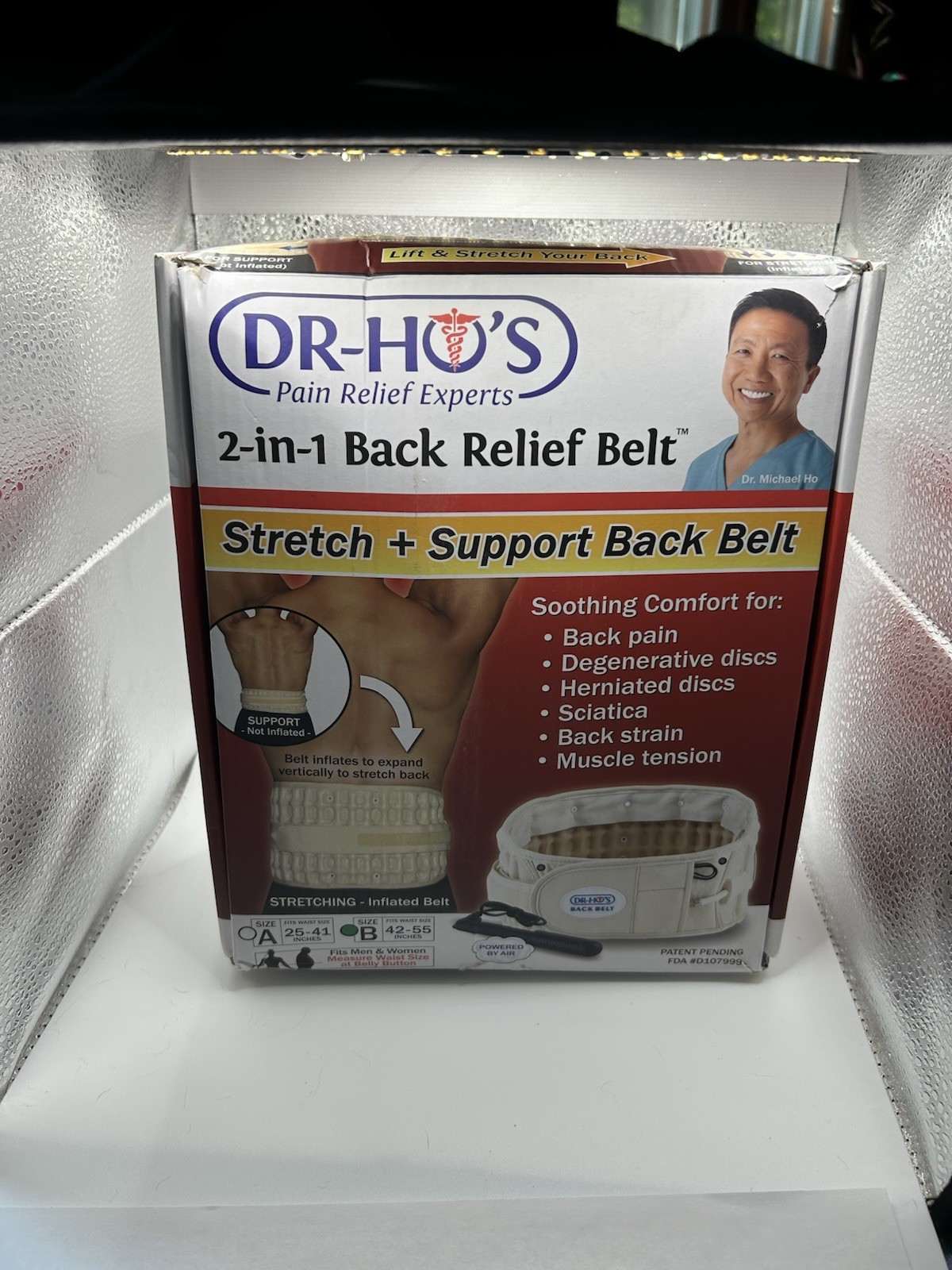 Dr Ho’s Pain Relief Stretch+Support Back Belt 2-in-1 Size B Waist 42-55 inches