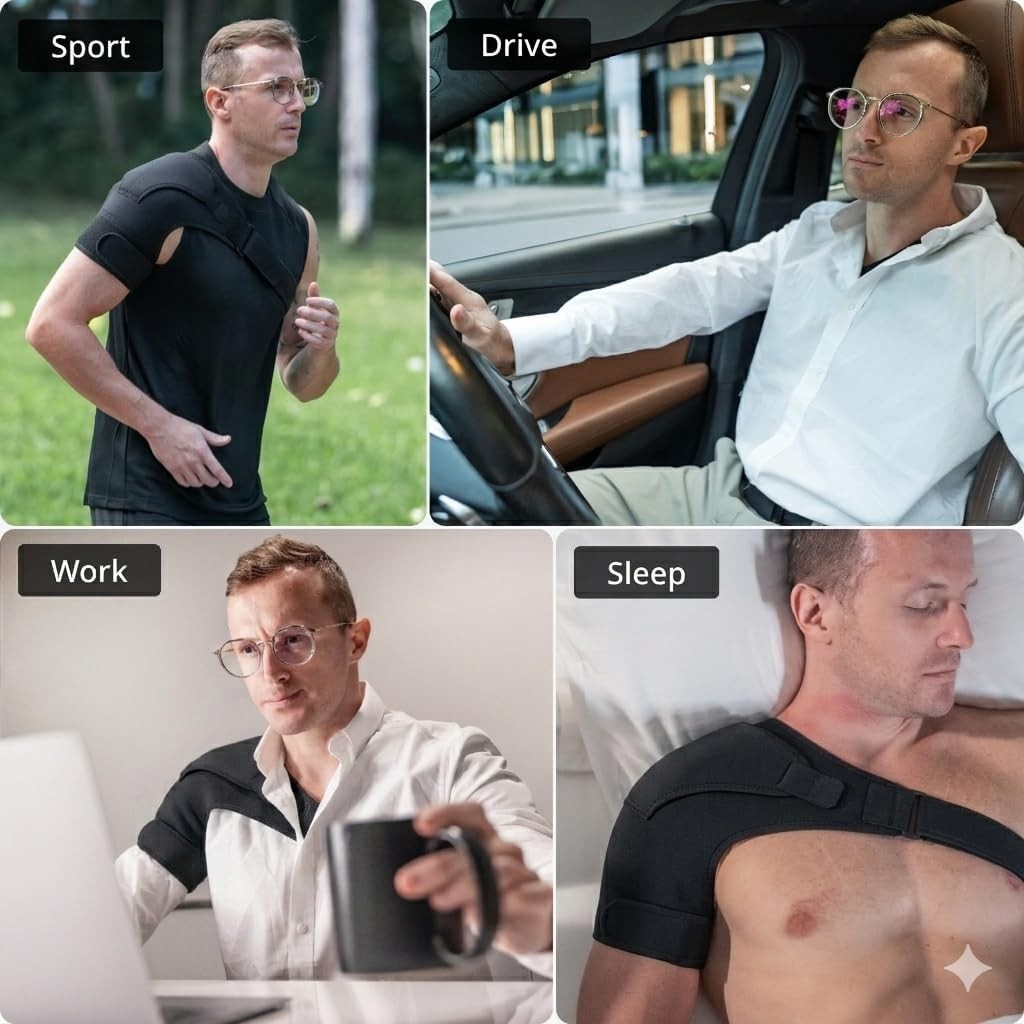 Adjustable Shoulder Support Brace – Pain Relief for Rotator Cuff Injuries, Black