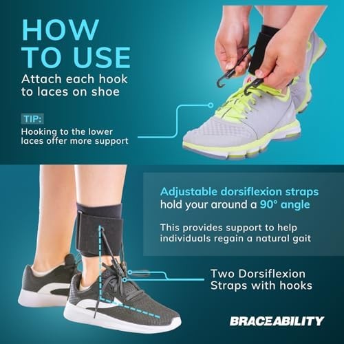 BraceAbility AFO Foot Drop Brace – Adjustable Soft Ankle Foot Orthosis Drop Foot